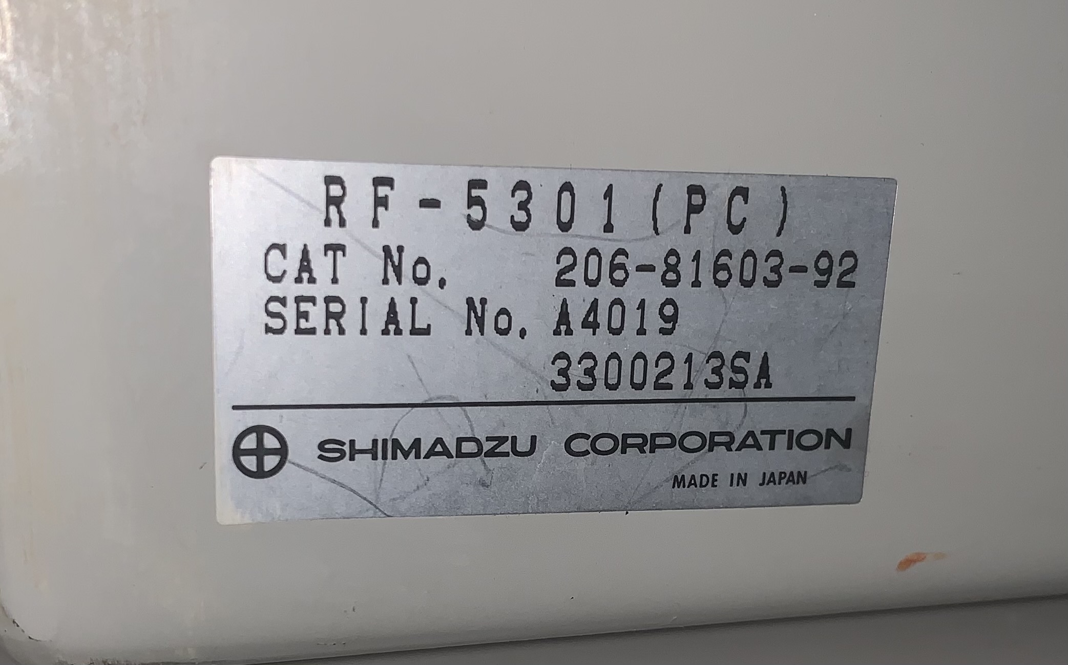 Shimadzu RF-5301PC Spectrofluorophotometer Nameplate